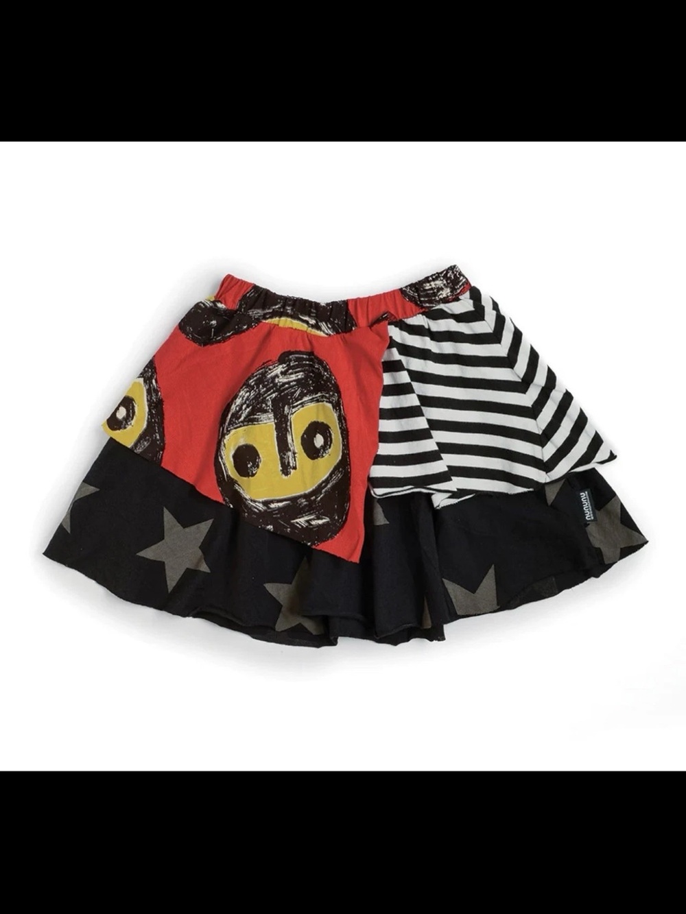 nununu Mixed-Print Layered Skirt in Red, Black, White & Yellow